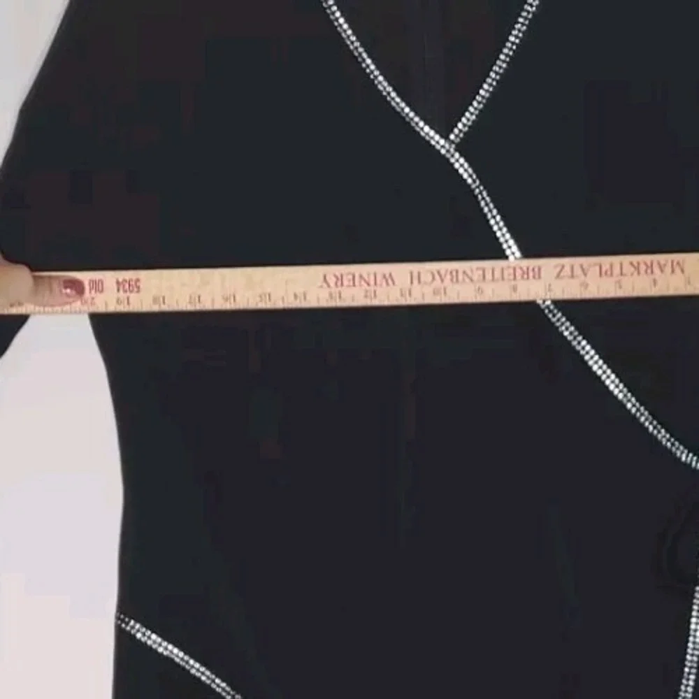 Onyx Nite Maxi Dress 14‎ Black Faux Wrap Diamond Jewel Tie VNeck Long Sleeve Zip